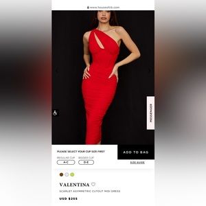 House of CB VALENTINA SCARLET ASYMMETRIC CUTOUT MIDI DRESS